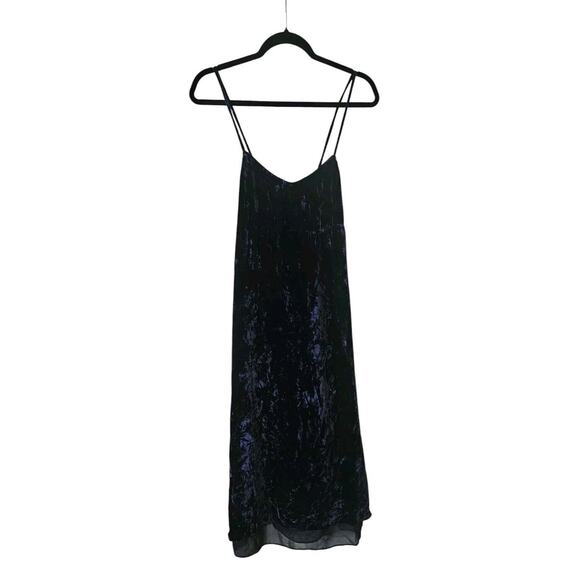 Madewell Dresses & Skirts - Madewell Navy Blue Crushed Velvet Slip Dress Criss Cross Back Midi Size M